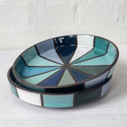 Fad, lav kant, 12 farver i bl/turkis (: 17 cm)